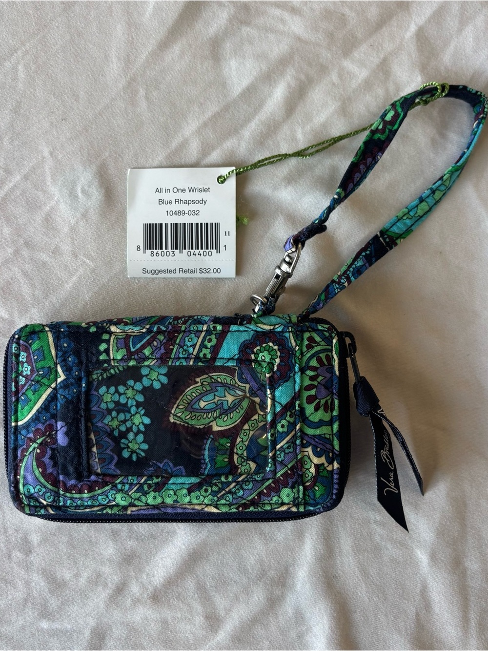 Vera Bradley Blue Rhapsody Paisley Wristlet Wallet with Strap